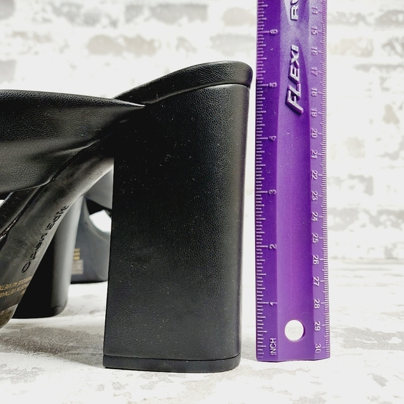 NEW Open Edit Kaia Black High Chunky Block Heel Open Toe Slip On Sandals K721 - Picture 9 of 11